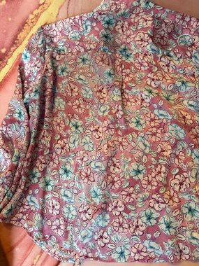 Zara Pink Floral Button-Down with Blue and Cream Flowers